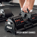 REP Fitness Adjustable Dumbbell Set - 5-50 Lbs, Quickdraw, Non-Slip, Alloy Steel
