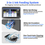 DSV A3 DTF Printer with L1800 Printhead, Built-in White Ink Recirculation & Anti-Clog Self-Cleaning, 2880DPI High-Speed Multi-Material Transfer Machine, Includes 2-Year Ink Supply