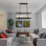 PULLCU Modern Black Crystal Dining Room Chandelier 31.5" Oval Kitchen Island Pendant Light 5-Light Adjustable Chandelier Light Fixture for Living Room