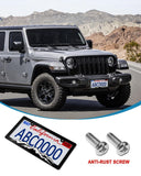 ZXFOOG Mountain License Plate Frames- Plastic Black Car Tag Holder Bracket with Screws Caps, 2 Packs 2 Hole, White on Black, Mountain Vinyl Sticker Included
