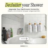 Shampoo and Conditioner Dispenser Wall Mounted Set of 3 White Bamboo - No Drill Shower Soap Dispenser for Bathroom Refillable - Spa Hotel Style Accessories by MaisoNovo