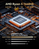 GMKtec M6 Ultra Gaming Mini PC Ryzen 7640HS (Upgraded 6600H/ 6800H), 32GB RAM DDR5 512GB SSD Dual NIC LAN 2.5GbE Desktop Computers Office Home, Triple 4K Display, WiFi 6, USB4, BT 5.2, DP, HDMI 2.0