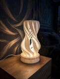 MAKER 3D Twist Spiral Table Lamp in White - Handmade 3D Printed Shadow Projection Night Light, Dimmable USB LED Bedside Accent Lamp for Bedroom, Nursery and Office Desk Decor