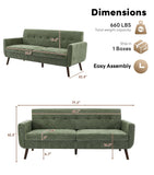 Tbfit 77.2" W Linen Sofa Couch, Mid Century Modern Decor Loveseat Couches for Living Room, Button Tufted Upholstered Small Couch for Bedroom, Solid, and Easy to Install Love Seats Furniture, Green