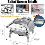 XAWSOP Stainless Steel Chafer Dish, Buffet Servers and Warmers Food Warmer for Parties Warming Tray, Electric Adjustable Temperature Control, Compact Table Top Design,6L