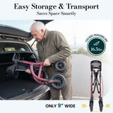 HolyHeal Walkers for Seniors, Rollator Walker with Seat and Backrest, 10" Big Wheels All Terrain, Rolling Walker Foldable Supports 350lb, Lightweight & Height Adjustable, Cane & Cup Holder, Burgundy