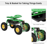 Garden Cart with Seat, Heavy Duty Gardening Work Stools w/Height Adjustable Seat & 10’’ Large Wheels