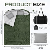 Tranqun 2 Pack Double Sleeping Bag for Adults, Queen Size Two Person Camping Sleeping Bag with Pillow Waterproof 3 Season Cotton Fabric for Hiking Backpacking Warm & Cold Weather(Army Green)