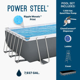Bestway Power Steel 24’ x 12' x 52” Above Ground Pool, Rectangular Metal Frame Outdoor Swimming Pool Set with Sand Filter Pump, Ladder, and Cover