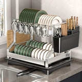 mfanchan 2 Tier Dish Racks for Kitchen Counter and Sink, Large Dish Drying Rack with Drainboard & Utensil Holders, Stainless Steel Dish Drainers, Kitchen Organization and Storage (2)