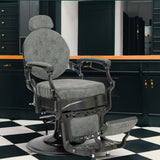 Winado Heavy Duty Vintage Recline Barber Chair Hydraulic with Headrest, Supports up to 700lbs & 360° Rotatable, Professional Salon Beauty Spa Shampoo Equipment (Grey - Button Style)
