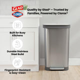 Stainless Steel Step Trash Can, Series 2 with Clorox Protection - Large Metal Kitchen Garbage Bin