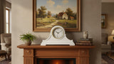Vmarketingsite Mantel Clocks, Battery Operated, Silent Wood Table Clock with Westminster Chimes On The Hour, Solid Wooden Shelf Chiming Mantle Clock, 9" x 16" x 3" (White - Arabic Numerals)