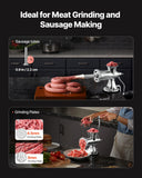 VEVOR Manual Meat Grinder, 304 Stainless Steel Hand Meat Grinder with Suction Cup + Steel Table Clamp, Meat Mincer Sausage Maker & 2 Cutting Plates, Sausage Tube, Grinding Head for Beef Pepper Cookie