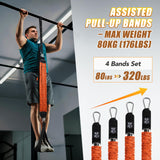 ALongSong Pull Up Assistance Bands with Foot Support Pedal Upgraded Heavy Duty Resistance Bands Adjustable Weight/Height with 4x80Lbs Bands&Measured Strap for Strength Training Home Gym Workout-Orange
