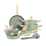 Kitchen Academy Non Toxic Pots and Pans Set Non Stick - 12 Piece Induction Cookware Sets, Green Granite Nonstick Cooking Pot and Pan, PFOA&PFOS Free