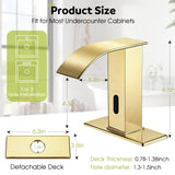 ZHIXINGKX Touchless Bathroom Faucet with Waterfall Spout,Motion Automatic Sensor Bathroom Sink Faucet with Hole Cover Plate, Stainless Steel Hands Free Vanity Faucet(Regular, Gold)