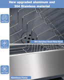 LIONONLY Dish Drying Rack with Drain Board, 304 Stainless Steel Core, Aluminum Rustproof Frame, Anti-Slip Elevated Feet, Removable Adjustable Spout, Utensil Holder, Gray