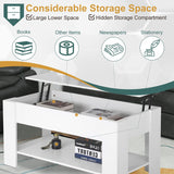PayLessHere | 39" Lift Top Coffee Table | White | with Hidden Storage