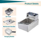 Electric Deep Fryer Stainless Steel with Basket and Lid - 6.34 QT/6 L Capacity, 1800 Watts, 120V Countertop Fryer for Home Kitchen and Restaurant