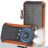 Power Bank Portable Solar Charger, Wireless Fast Charging Battery Pack, 20000mAh Capacity USB-C Input, 6 Outputs, Dual LED Flashlight, USB Battery Pack for Cell Phone Camping Travel Emergency (Orange)