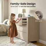 ModernMate 6 Drawer Dresser for Bedroom, 55'' Modern White Oak Gray Chest of Drawers with Charging Station, Wood Bedroom Dresser with Large Storage for Living Room, Entryway, Nursery, Anti-Tipping
