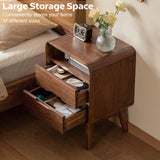 Wayshome Solid Wood Nightstand Set of 2, Walnut Night Stand with 2 Drawers and Open Storage, Bedside Table for Bedroom, Mid Century Modern Nightstands for Dorm