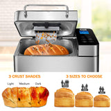 Stainless Steel Bread Machine, 2LB 17-in-1 Programmable XL Bread Maker with Fruit Nut Dispenser | Reserve& Keep Warm Set KBS
