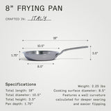 8-Inch Stainless Steel Frying Pan - 5 Ply Stainless Clad - Professional Cookware - Crafted in Italy - Induction Compatible Made In