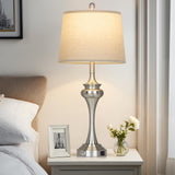 Rinweey 30 inch Silver Table Lamp Single, 3 Way Touch Control Bedside Lamp with USB A+C Ports, Modern Brushed Nickel Bedroom Lamps for Nightstand, Tall Metal Living Room Lamps for Side Table Office