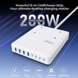 200W USB C Charging Station Power Strip with Cord and Plug,USB C Charger Block,4 AC Outlets,8 USB Ports for MacBook,iPhone 17/16/15,Fast Charging Desktop Charger for Office,Home (White)