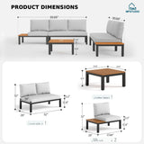 MFSTUDIO 6-Seat Metal Patio Sofa Sectional Set with Gray Cushions