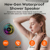 Kinglucky Shower Speaker Bluetooth Waterproof IPX7, Portable Magnetic Speaker with 360° Surround Sound 10W, Bluetooth 5.3, Mic & LED Light, Hook & Lanyard, 12H Playtime for Bathroom, Outdoor, Beach