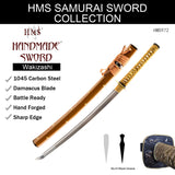 Hand Forged Folded Damascus Steel Plum Blossom Sunburst Wakizashi Sword