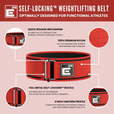 Element 26 Self-Locking Weight Lifting Belt - Premium Weightlifting Belt for Serious Functional Fitness, Power Lifting, and Olympic Lifting Athletes - Squat, Deadlift Men & Women (Medium, Red)