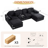 Vellorise 136" Cloud Modular Sectional Sofa with Detachable Comfort Seat Cushion, U-Shaped Convertible Boneless Couches for Living Room, Rearrange Freely, No Assembly, Misty Black, 6-Seater Ensemble