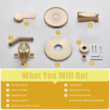 Tohlar Gold Shower Faucet Set with Tub Spout, Bathtub and Shower Faucet Combo Kit, 6-Inch Rain Shower Head and Faucet Set with Valve, Brushed Gold