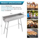 IRONWALLS Portable Charcoal Grills, 32" x 8" Stainless Steel Folded Camping Grill Kebab Skewer Barbecue Grill Kit for Garden Backyard Party Picnic Travel Home Outdoor Cooking Use