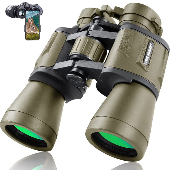 FREE SOLDIER 20x50 Military Binoculars for Adults with Smartphone Adapter - Compact Waterproof Tactical Binoculars for Bird Watching Hunting Hiking Concert Travel Theater with BAK4 Prism FMC Lens, Mud FREE SOLDIER