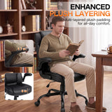 PU Office Chair Flip-up Arms Silent Wheels Desk Chair Home Apartment Grey.