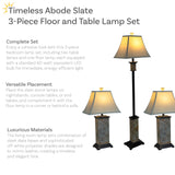 Sunnydaze Timeless Abode Slate 3-Piece Floor and Table Lamp Set - Matching Indoor Stone Lamp Set of 3 - Plug-in Electric - Bulb Included
