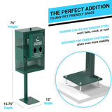 Flash Furniture Kessler Compact Dog Waste Station with Rectangular Lidded Trash Can and Locking Roll Waste Bag Dispenser, Green