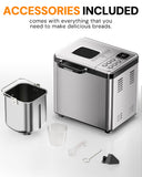 OSIPOTO Bread Maker, 2LB Stainless Steel Bread Machine, 17-in-1 Automatic Settings, Non-Stick Pan, Beginner-Friendly Controls, Easy to Clean, Low Noise, High Success Rate for Homemade Bread
