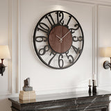 Cuspin 30 Inch Large Wall Clock, Black Metal Decorative Wall Clock with Wood Center Dial, Silent Non Ticking Battery Operated Arabic Numeral Round Wall Clock for Living Room, Bedroom, Kitchen, Office