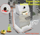 IntXanth 1100W Electric Sugarcane Juicer Machine, 660Lb/H High Output, 3 Stainless Steel Rollers, 2.4" Large Inlet, On Wheels for Home & Commercial Use (with 2 sugarcane Peelers)