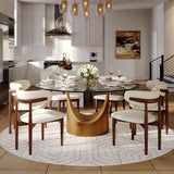 POVISON Round Dining Table Set, 59" Sintered Stone Dining Table with 6 Dining Chairs Set, Glass with Bronze Sintered Stone Tabletop with Bronze Carbon Steel Pedestal