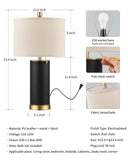 KDG 23.4" Black PU Leather Table Lamps for Living Room Set of 2, E26 Socket LED Modern Home Decor Fabric Lampshade Desk Lamp Lighitng for Bedroom, Bedside, Farmhouse, Nightstand, Night Light