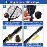 SEASPRO Red Telescoping Rubber Fishing Net Aluminum Alloy Fish Net - Adjustable Length Lightweight Foldable Large Fishing Net with Handle Collapsible Extendable Fishing Accessories
