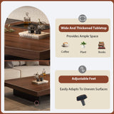 Coffee Table, Solid Wood Farmhouse Coffee Tables with Adjustable Foot Pads, Modern Large Square Center Tables for Living Room Black 31.5"x19.7"x 17.7"