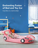 QPAU Blow up Inflatable Toddler Travel Bed with Sides, Toddler Air Mattress for Camping, Traveling, Hotel, or Home Use, Hand Pump Included (Pink)